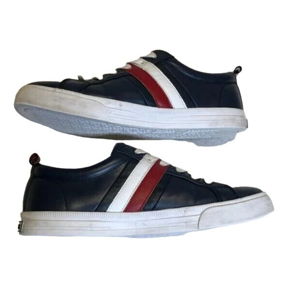 Y2K TOMMY HILFIGER SNEAKERS 8.5 BLUE w/ RED WHITE STRIPE STY No TWLIREAL LACE UP - Picture 3 of 6